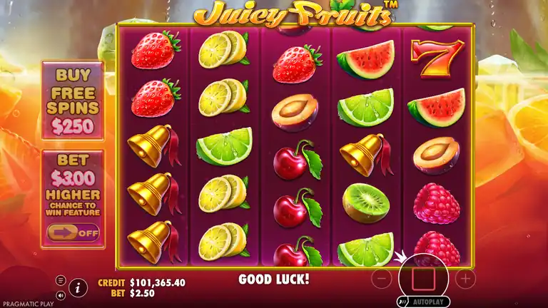 Juicy Fruits spin 1717 - CREDIT $101,365.40 at $2.50 bet - session end
